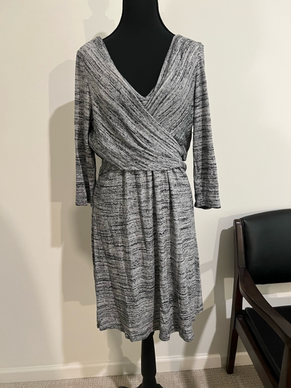 Heathered Grey Wrap-Front Long Sleeve Dress